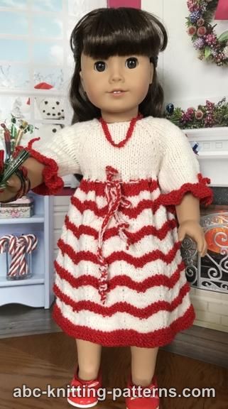 ABC Knitting Patterns - American Girl Doll Candy Cane Dress