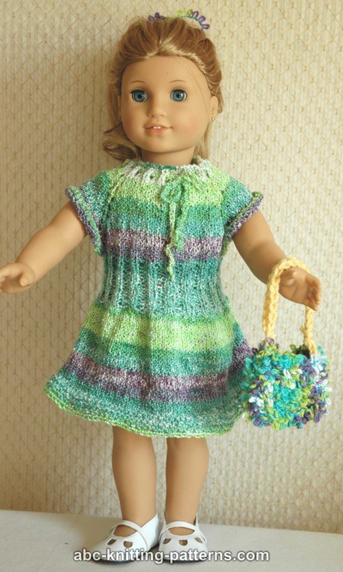 ABC Knitting Patterns - American Girl Doll Drawstring Raglan Summer Dress