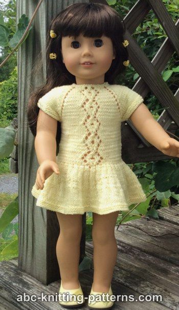 ABC Knitting Patterns - American Girl Doll Lace Cable Summer Dress