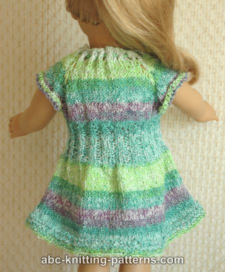 ABC Knitting Patterns - American Girl Doll Drawstring Raglan Summer Dress